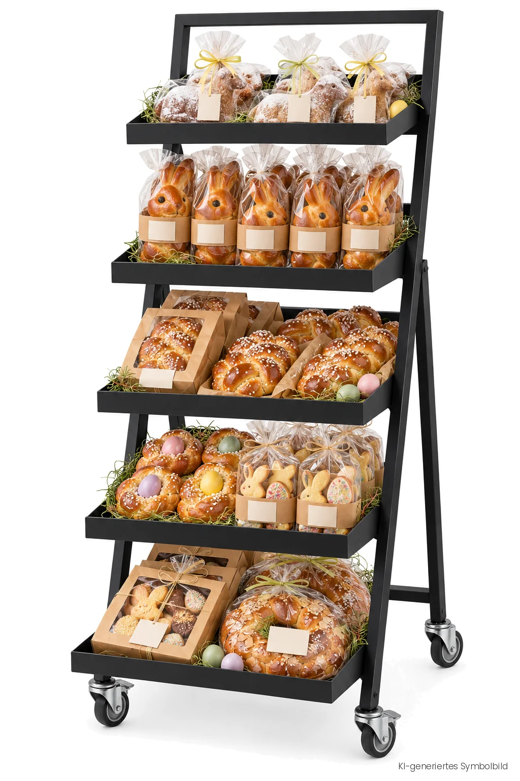 Warenbooster zu Ostern mit Hefehasen, Osterzöpfen, Osterkränzen und Gebäck